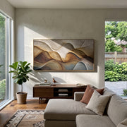 "Mineral Desert Fault Relief" - Modern Heavy Impasto Topographic Abstract | White & Beige Palette Knife Painting | Luxury Horizontal Wall Art #Q 236