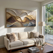 "Mineral Desert Fault Relief" - Modern Heavy Impasto Topographic Abstract | White & Beige Palette Knife Painting | Luxury Horizontal Wall Art #Q 236