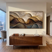 "Mineral Desert Fault Relief" - Modern Heavy Impasto Topographic Abstract | White & Beige Palette Knife Painting | Luxury Horizontal Wall Art #Q 236