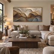 "Mineral Desert Fault Relief" - Modern Heavy Impasto Topographic Abstract | White & Beige Palette Knife Painting | Luxury Horizontal Wall Art #Q 236