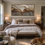 "Mineral Desert Fault Relief" - Modern Heavy Impasto Topographic Abstract | White & Beige Palette Knife Painting | Luxury Horizontal Wall Art #Q 236