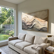 "Shadowed Clay Terrace Relief" - Modern Heavy Impasto Topographic Abstract | White & Beige Palette Knife Painting | Luxury Horizontal Wall Art #Q 237