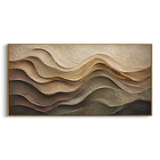 "Shadowed Clay Terrace Relief" - Modern Heavy Impasto Topographic Abstract | White & Beige Palette Knife Painting | Luxury Horizontal Wall Art #Q 237