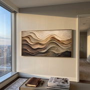 "Shadowed Clay Terrace Relief" - Modern Heavy Impasto Topographic Abstract | White & Beige Palette Knife Painting | Luxury Horizontal Wall Art #Q 237