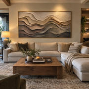 "Shadowed Clay Terrace Relief" - Modern Heavy Impasto Topographic Abstract | White & Beige Palette Knife Painting | Luxury Horizontal Wall Art #Q 237