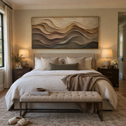 "Shadowed Clay Terrace Relief" - Modern Heavy Impasto Topographic Abstract | White & Beige Palette Knife Painting | Luxury Horizontal Wall Art #Q 237