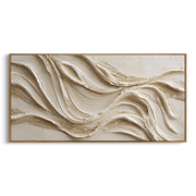"Folded Earth Vein Relief" - Modern Heavy Impasto Topographic Abstract | White & Beige Palette Knife Painting | Luxury Horizontal Wall Art #Q 238