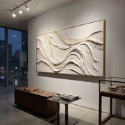 "Folded Earth Vein Relief" - Modern Heavy Impasto Topographic Abstract | White & Beige Palette Knife Painting | Luxury Horizontal Wall Art #Q 238