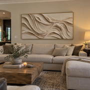 "Folded Earth Vein Relief" - Modern Heavy Impasto Topographic Abstract | White & Beige Palette Knife Painting | Luxury Horizontal Wall Art #Q 238