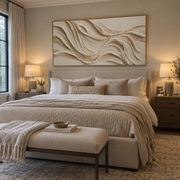 "Folded Earth Vein Relief" - Modern Heavy Impasto Topographic Abstract | White & Beige Palette Knife Painting | Luxury Horizontal Wall Art #Q 238
