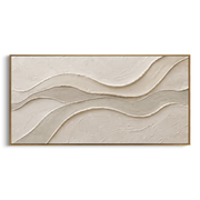 "Flowing Layered Valley Relief" - Modern Heavy Impasto Landscape Artwork | Beige & White Palette Knife Painting | Luxury Horizontal Wall Art #Q 239