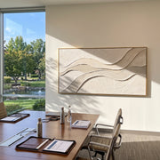 "Flowing Layered Valley Relief" - Modern Heavy Impasto Landscape Artwork | Beige & White Palette Knife Painting | Luxury Horizontal Wall Art #Q 239
