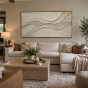 "Flowing Layered Valley Relief" - Modern Heavy Impasto Landscape Artwork | Beige & White Palette Knife Painting | Luxury Horizontal Wall Art #Q 239