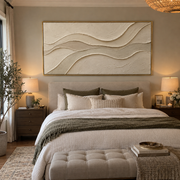 "Flowing Layered Valley Relief" - Modern Heavy Impasto Landscape Artwork | Beige & White Palette Knife Painting | Luxury Horizontal Wall Art #Q 239