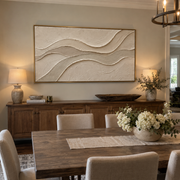 "Flowing Layered Valley Relief" - Modern Heavy Impasto Landscape Artwork | Beige & White Palette Knife Painting | Luxury Horizontal Wall Art #Q 239