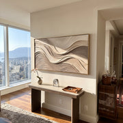 "Sculpted Geologic Cut Relief" - Modern Heavy Impasto Topographic Abstract | White & Beige Palette Knife Painting | Luxury Horizontal Wall Art #Q 240