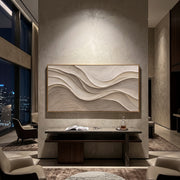 "Sculpted Geologic Cut Relief" - Modern Heavy Impasto Topographic Abstract | White & Beige Palette Knife Painting | Luxury Horizontal Wall Art #Q 240