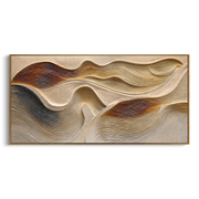 "Swirled Riverbed Wall Relief" - Modern Heavy Impasto Topographic Abstract | White & Beige Palette Knife Painting | Luxury Horizontal Wall Art #Q 242