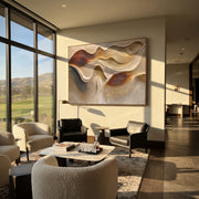 "Swirled Riverbed Wall Relief" - Modern Heavy Impasto Topographic Abstract | White & Beige Palette Knife Painting | Luxury Horizontal Wall Art #Q 242