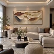 "Swirled Riverbed Wall Relief" - Modern Heavy Impasto Topographic Abstract | White & Beige Palette Knife Painting | Luxury Horizontal Wall Art #Q 242
