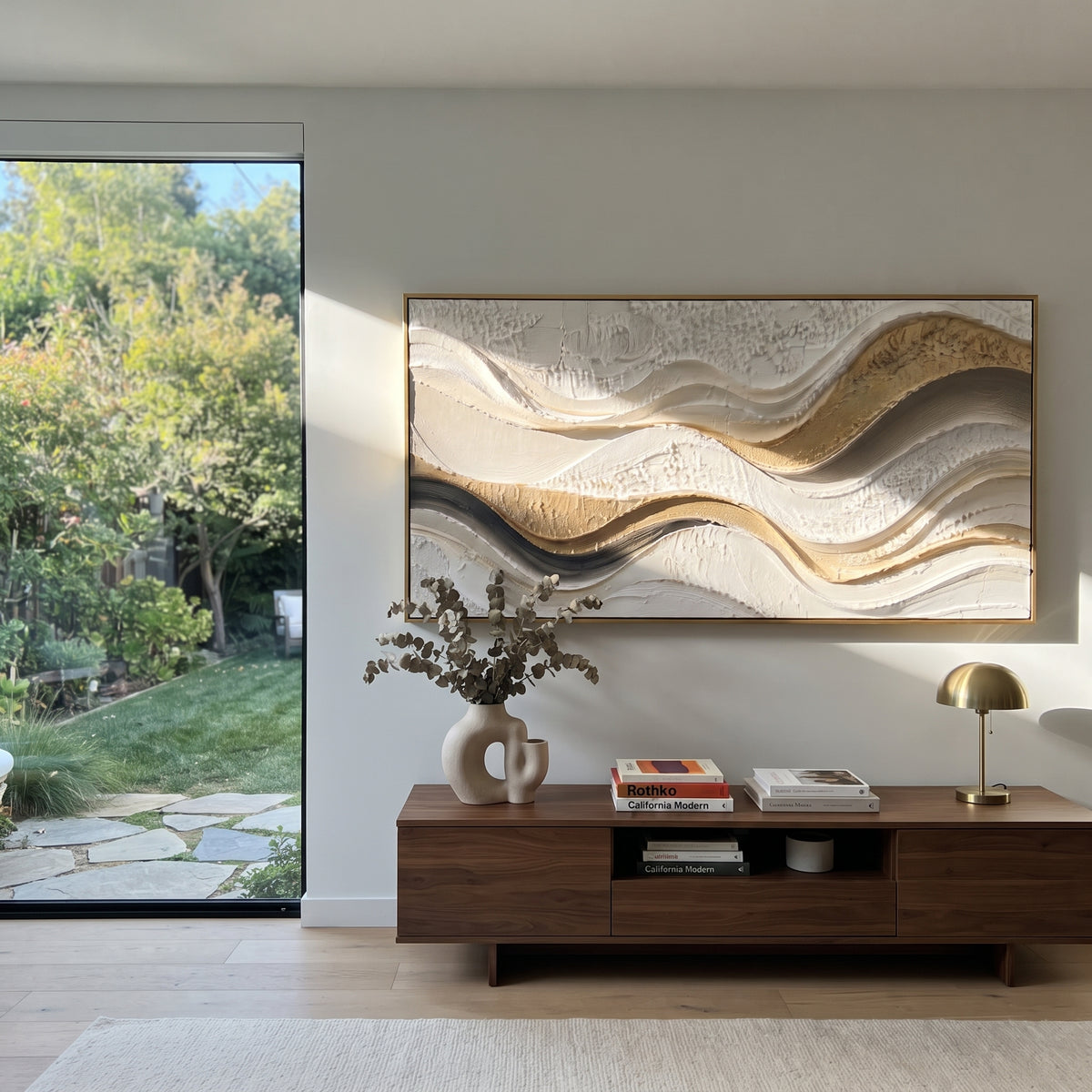 "Earthtone Rugged Slope Relief" - Modern Heavy Impasto Topographic Abstract | White & Beige Palette Knife Painting | Luxury Horizontal Wall Art #Q 243