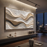 "Earthtone Rugged Slope Relief" - Modern Heavy Impasto Topographic Abstract | White & Beige Palette Knife Painting | Luxury Horizontal Wall Art #Q 243