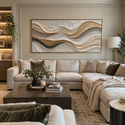 "Earthtone Rugged Slope Relief" - Modern Heavy Impasto Topographic Abstract | White & Beige Palette Knife Painting | Luxury Horizontal Wall Art #Q 243