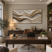 "Earthtone Rugged Slope Relief" - Modern Heavy Impasto Topographic Abstract | White & Beige Palette Knife Painting | Luxury Horizontal Wall Art #Q 243