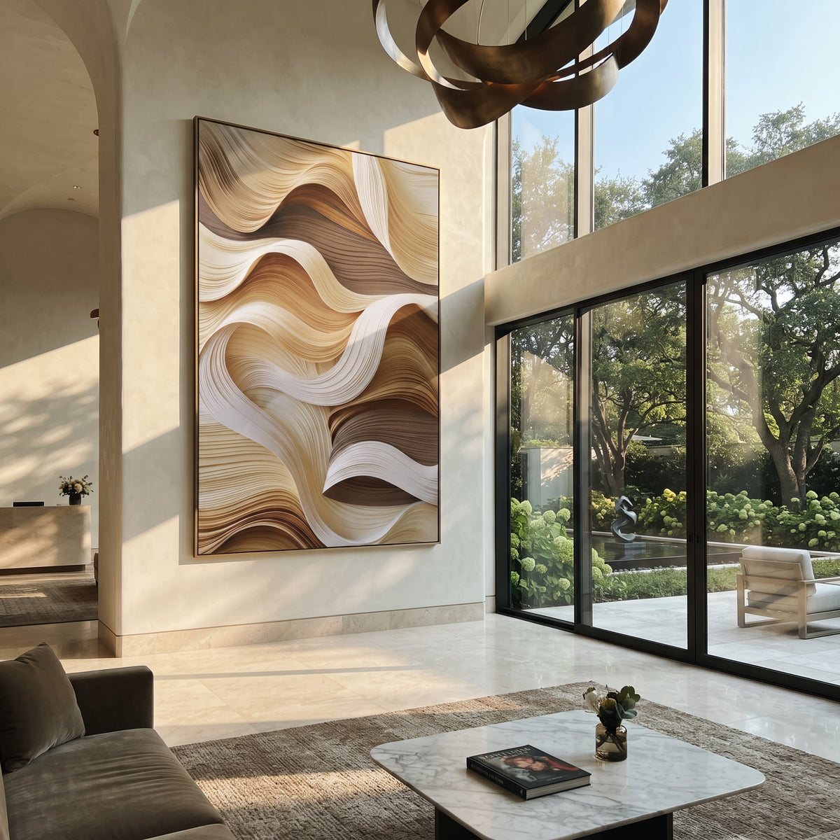 "Dune Sediment Ridge Relief" - Modern Heavy Impasto Landscape Artwork | Beige & White Palette Knife Painting | Luxury Vertical Wall Art #Q 244