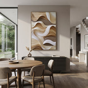 "Dune Sediment Ridge Relief" - Modern Heavy Impasto Landscape Artwork | Beige & White Palette Knife Painting | Luxury Vertical Wall Art #Q 244