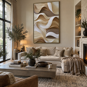 "Dune Sediment Ridge Relief" - Modern Heavy Impasto Landscape Artwork | Beige & White Palette Knife Painting | Luxury Vertical Wall Art #Q 244