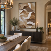 "Dune Sediment Ridge Relief" - Modern Heavy Impasto Landscape Artwork | Beige & White Palette Knife Painting | Luxury Vertical Wall Art #Q 244