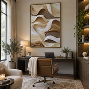 "Dune Sediment Ridge Relief" - Modern Heavy Impasto Landscape Artwork | Beige & White Palette Knife Painting | Luxury Vertical Wall Art #Q 244