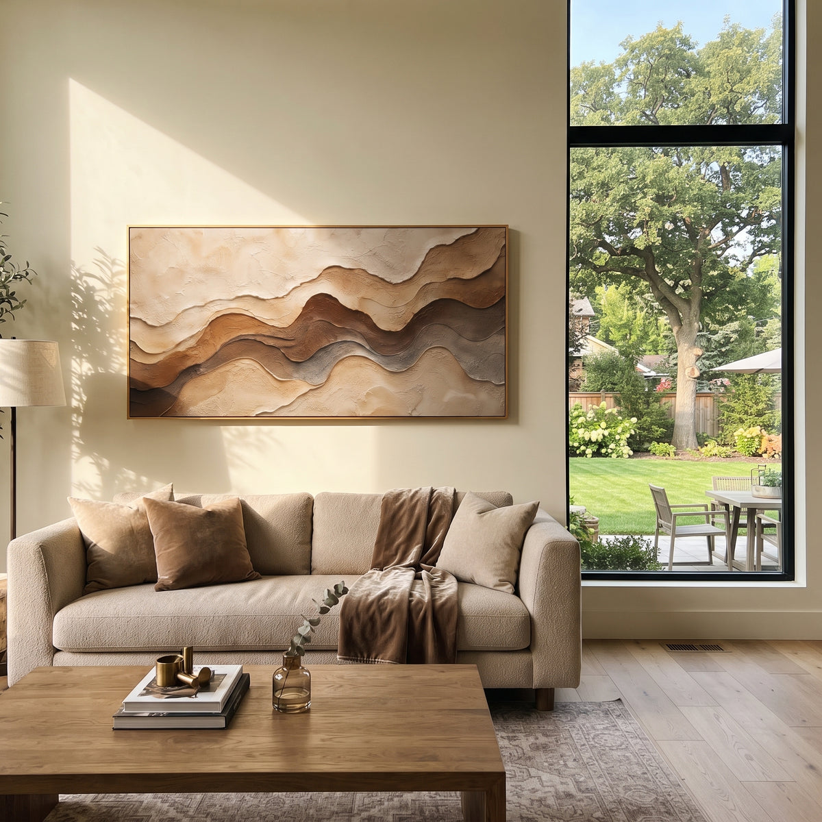 "Drifted Stone Horizon Relief" - Modern Heavy Impasto Topographic Abstract | White & Beige Palette Knife Painting | Luxury Horizontal Wall Art #Q 246