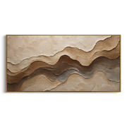 "Drifted Stone Horizon Relief" - Modern Heavy Impasto Topographic Abstract | White & Beige Palette Knife Painting | Luxury Horizontal Wall Art #Q 246