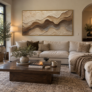 "Drifted Stone Horizon Relief" - Modern Heavy Impasto Topographic Abstract | White & Beige Palette Knife Painting | Luxury Horizontal Wall Art #Q 246