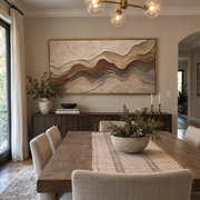 "Drifted Stone Horizon Relief" - Modern Heavy Impasto Topographic Abstract | White & Beige Palette Knife Painting | Luxury Horizontal Wall Art #Q 246