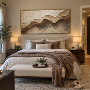 "Drifted Stone Horizon Relief" - Modern Heavy Impasto Topographic Abstract | White & Beige Palette Knife Painting | Luxury Horizontal Wall Art #Q 246
