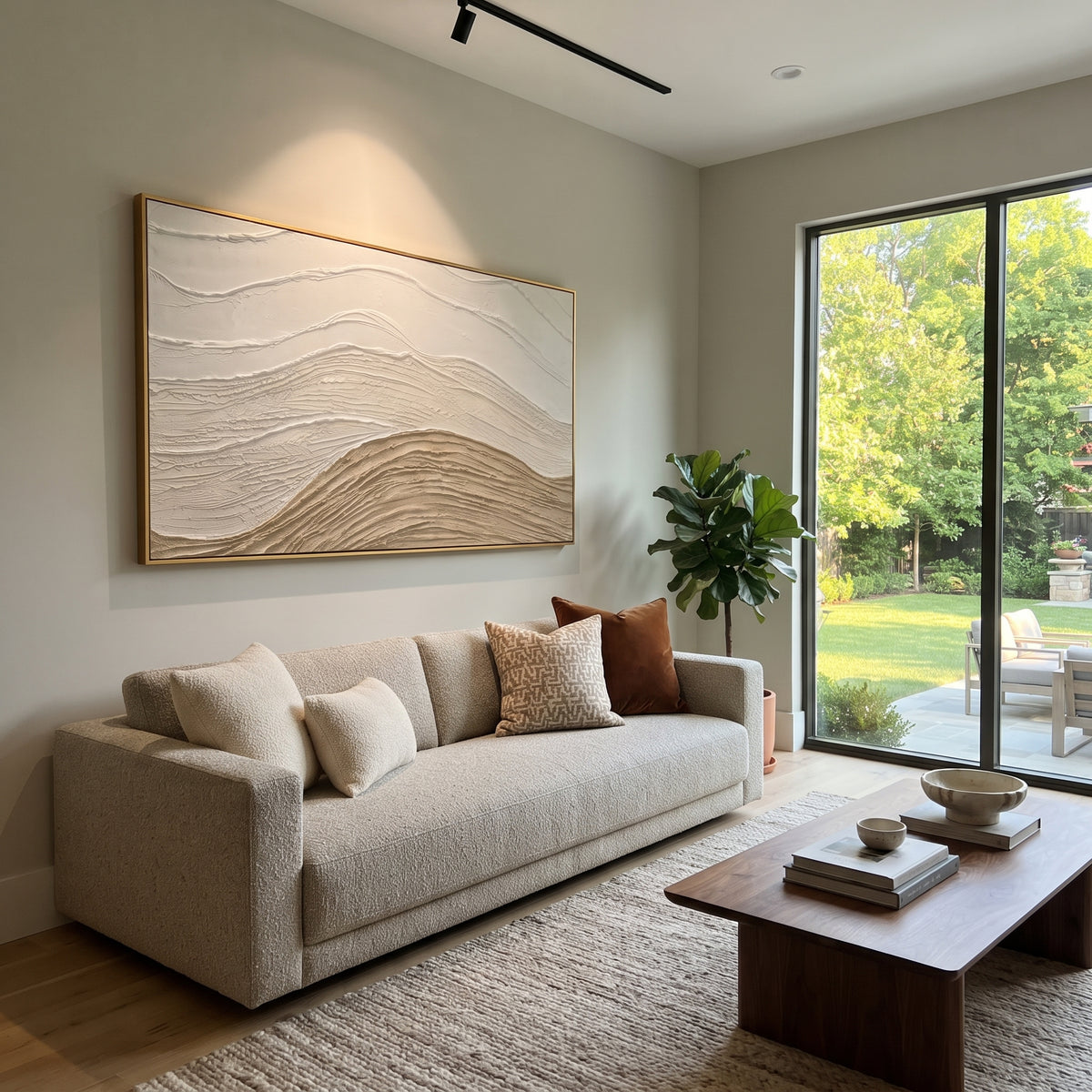 "Cascading Mountain Strata Relief" - Modern Heavy Impasto Topographic Abstract | White & Beige Palette Knife Painting | Luxury Horizontal Wall Art #Q 247