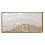 "Cascading Mountain Strata Relief" - Modern Heavy Impasto Topographic Abstract | White & Beige Palette Knife Painting | Luxury Horizontal Wall Art #Q 247