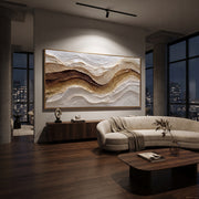 "Cracked Desert Fault Relief" - Modern Heavy Impasto Topographic Abstract | White & Beige Palette Knife Painting | Luxury Horizontal Wall Art #Q 248