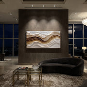 "Cracked Desert Fault Relief" - Modern Heavy Impasto Topographic Abstract | White & Beige Palette Knife Painting | Luxury Horizontal Wall Art #Q 248