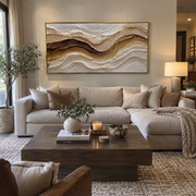"Cracked Desert Fault Relief" - Modern Heavy Impasto Topographic Abstract | White & Beige Palette Knife Painting | Luxury Horizontal Wall Art #Q 248