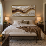 "Cracked Desert Fault Relief" - Modern Heavy Impasto Topographic Abstract | White & Beige Palette Knife Painting | Luxury Horizontal Wall Art #Q 248