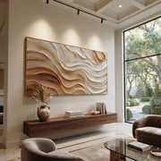 "Sandstone Clay Terrace Relief" - Modern Heavy Impasto Topographic Abstract | White & Beige Palette Knife Painting | Luxury Horizontal Wall Art #Q 249