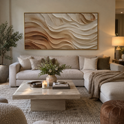 "Sandstone Clay Terrace Relief" - Modern Heavy Impasto Topographic Abstract | White & Beige Palette Knife Painting | Luxury Horizontal Wall Art #Q 249