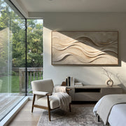 "Valley Earth Vein Relief" - Modern Heavy Impasto Landscape Artwork | White & Beige Palette Knife Painting | Luxury Horizontal Wall Art #Q 250