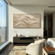 "Valley Earth Vein Relief" - Modern Heavy Impasto Landscape Artwork | White & Beige Palette Knife Painting | Luxury Horizontal Wall Art #Q 250