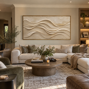 "Valley Earth Vein Relief" - Modern Heavy Impasto Landscape Artwork | White & Beige Palette Knife Painting | Luxury Horizontal Wall Art #Q 250