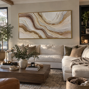 "Quiet Layered Valley Relief" - Modern Heavy Impasto Landscape Artwork | White & Beige Palette Knife Painting | Luxury Horizontal Wall Art #Q 251
